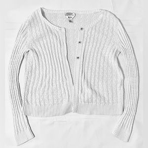 Talbots Petite Pima Cotton Cable Knit Bone White Cardigan sz M